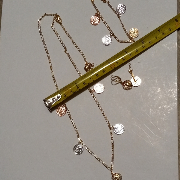 St Benedict with Cubic ZC Gold Plated Oro Laminado  Woman Necklace Set NWOT - Picture 7 of 10